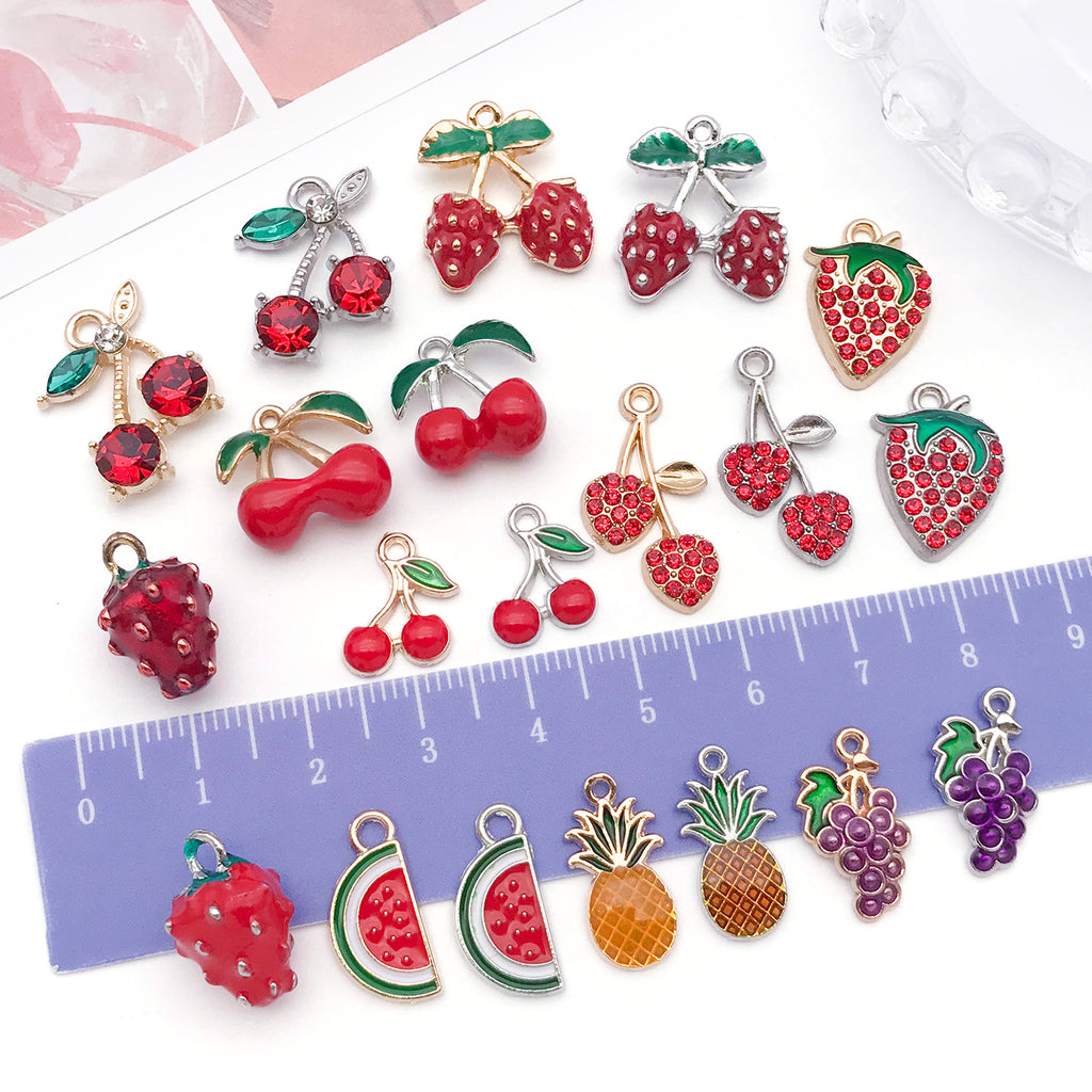 Enamel Zinc Alloy Strawberry Cherry Watermelon Fruit Charm Pendant for DIY Earrings