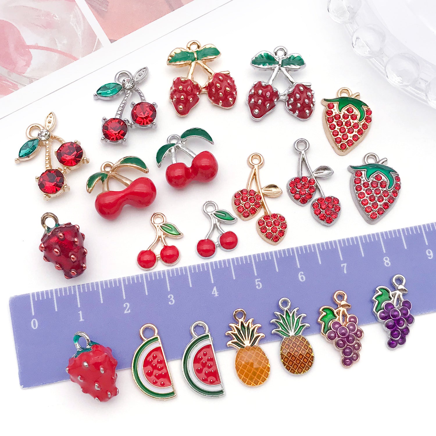 Enamel Zinc Alloy Strawberry Cherry Watermelon Fruit Charm Pendant for DIY Earrings