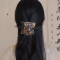 Dark Floral Brocade Square Hair Wrap With Black Hair Stick view 3