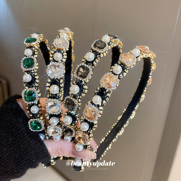 Pearl And Crystal Headband In Four Jewel Tone Colorways