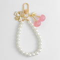 Faux Pearl Beaded Chain Bag Charm Keychain with Rhinestone Bow view 11