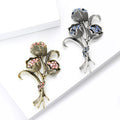 Vintage Tone Crystal Rose Bouquet Brooch in Two Finishes view 3