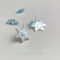 Silver Tone Pale Blue Snowflake Earrings In Stud And Clip Styles view 7