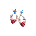 Gold Tone Multicolor Enamel Flower Drop Earrings Statement Jewelry view 5