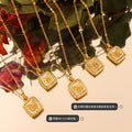 Square Butterfly White Shell Pendant Necklace Gold or Steel view 2