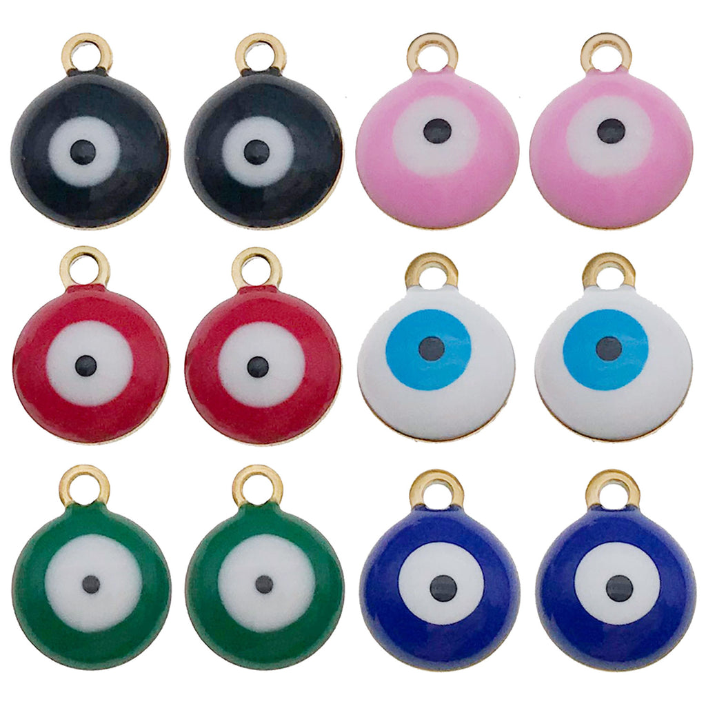 Stainless Steel Enamel Round Evil Eye Charm Pendant for DIY Bracelets and Necklaces