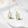 Gold Tone Cowboy Boot Pressed Flower Drop Earrings in Six Designs view 7