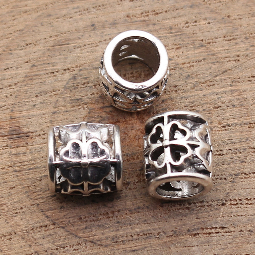 9.3x8.9x8.9mm 1.2g Antique Silver Zinc Alloy Hollow Four Leaf Clover Large Hole Beads for DIY Bracelets