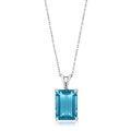 Silver Tone Blue Emerald Cut Four Claw Pendant Necklace view 2