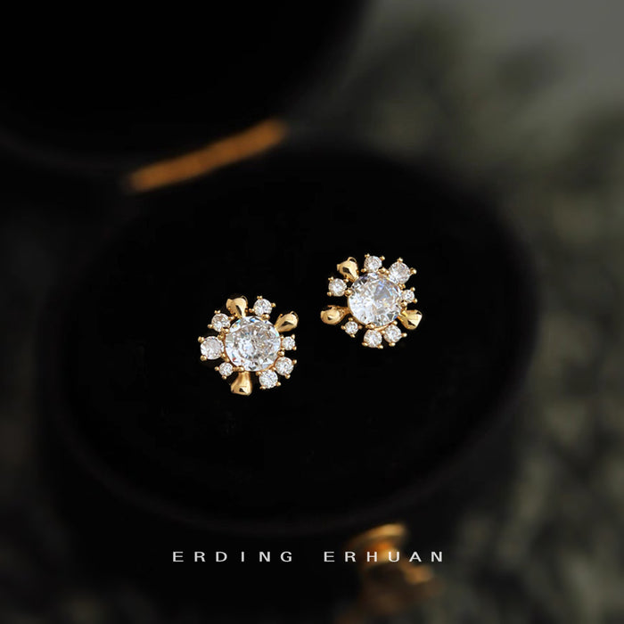Gold Tone Clear Stone Sunflower Earrings In Clip And Stud Styles