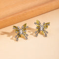 Yellow Silver Butterfly Crystal Look Small Stud Earrings view 2