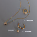 Gold Barrel CZ Pendant Necklace and Hoop Earrings Set view 2