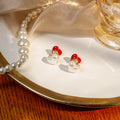 White Heart Pearl Stud Earrings Contrast Enamel Heart Backs view 2