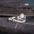 Round Clear Solitaire Swirl Pave Ring In Polished Silver Tone view 3