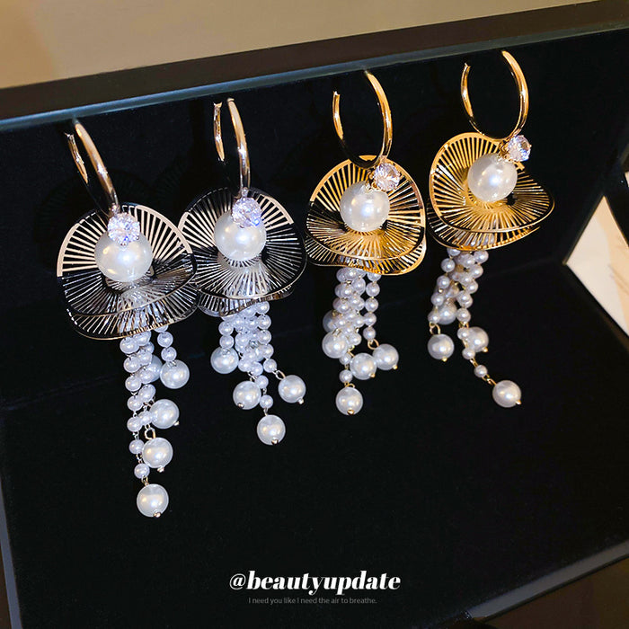 Lotus Pearl Tassel Drop Earrings Decorative Jewelry Design