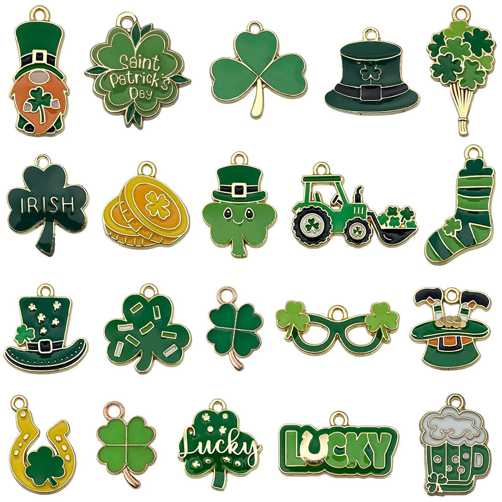 Zinc Alloy Enamel Green Lucky Clover Charm Pendant for Irish Festival Bracelet Keychain Making