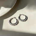 Silver Tone Crystal Hoop Earrings With Polished Metal Details view 6