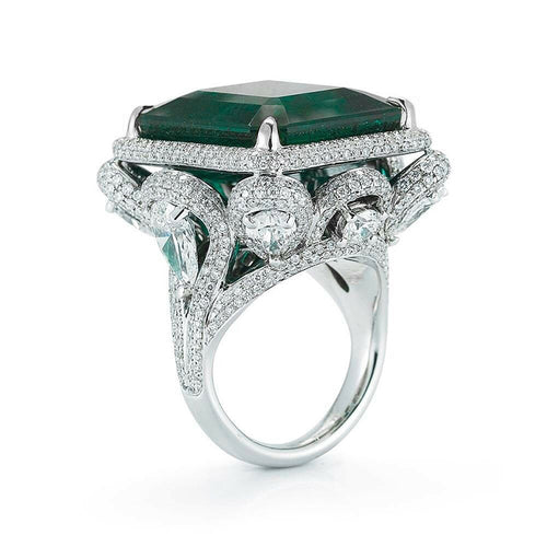 Side view of the raised green center and clear-stone shoulders