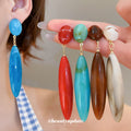 Long Marbled Resin Teardrop Earrings in Six Bright Colors view 2
