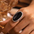 Oval Black Oil Drip Open Band Statement Rings Gold Silver Steel view 3