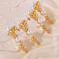 Gold Pearl Cluster Drop Earrings With Crystal Accents view 4
