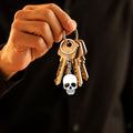 Silver Flat Skull Face Metal Chain Split Ring Keychain view 4