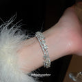 Silver Tone Open Floral Lattice Hinged Bangle With Clear Crystal Flowers view 3