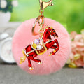 Crystal Horse Keychains with Faux Fur Pompoms and Plain Options view 2