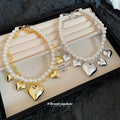 Gold and Silver Tone Pearl Necklaces with Heart Charms view 2