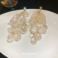 Long White Shell Like Cluster Drop Earrings With Gold Tone Links view 4