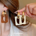 Geometric Resin Link Drop Earrings in Cream and Brown view 2