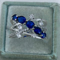 Silver Tone Blue Oval Crisscross Multi Band Ring Sizes 6-10 view 5