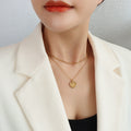 Gold Dual Layer Figaro Chain Heart Pendant Necklace view 4
