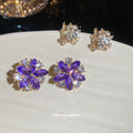 Purple Crystal Flower Cluster Stud Earrings Matching Jewelry Pair view 3