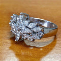 White Gold Marquise Flower Cluster Cubic Zirconia Finger Ring view 3