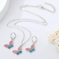 Silver Tone Pink and Blue Glitter Butterfly Necklace and Earrings view 4