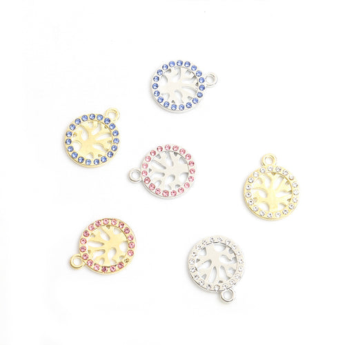 Color and design selection of round tree silhouettes bordered by colored crystals