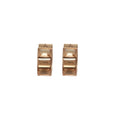 Light Gold Square Crystal Huggie Earrings with Ridged Frames view 5