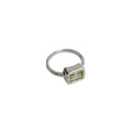 Silver Olive Green Rectangular Crystal Open Adjustable Ring view 5