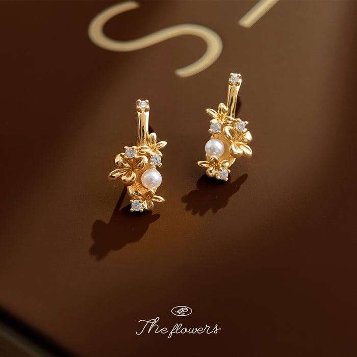 Gold Tone Floral Branch Pearl Clear Stone Earrings In Clip And Stud Styles