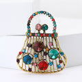 Openwork Handbag Rhinestone Brooch Antique Gold Silver Tone view 3