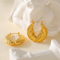 Wing Feather Texture Hoop Earrings In Gold And Steel view 2