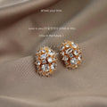 Gold Oval Crystal Cluster Stud Earrings Mixed Cut Stones view 4