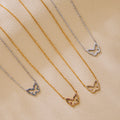 Stainless Steel Pave Zircon Butterfly Outline Necklace Gold Steel view 2