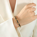 Black Leather Gold Chain Link Bracelet Necklace Mixed Metal Set view 6