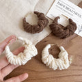 Chunky Yarn Wrapped Hoop Earrings in Brown and Cream view 3