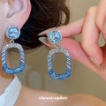 Crystal Open Rectangle Drop Earrings in Pink and Blue view 3