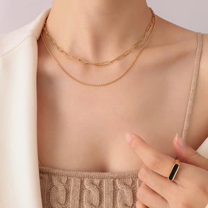 Gold Double Layer Paperclip and Ball Chain Necklace