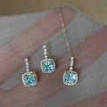 Aqua Blue Cushion Crystal Necklace Bracelet Earrings Ring view 2