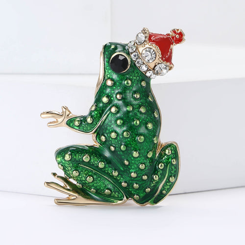 Enamel Frog Prince brooch shown from the front